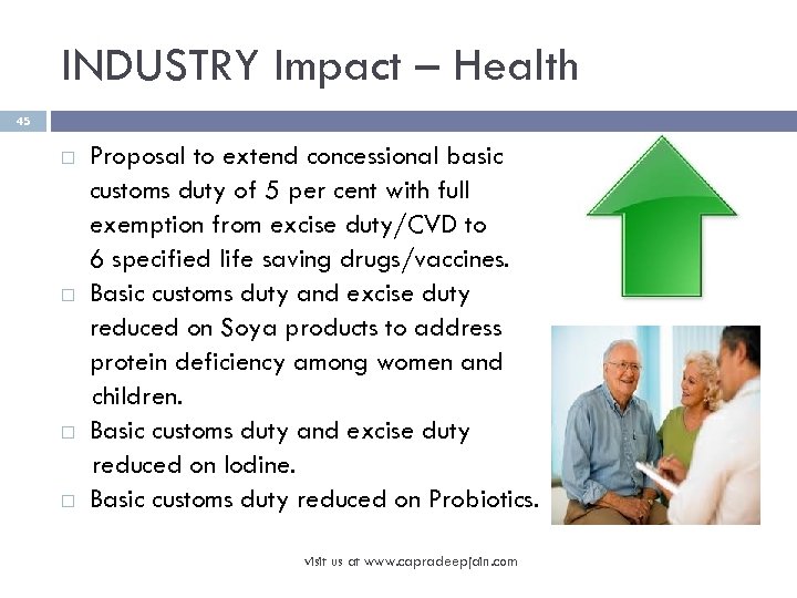 INDUSTRY Impact – Health 45 Proposal to extend concessional basic customs duty of 5