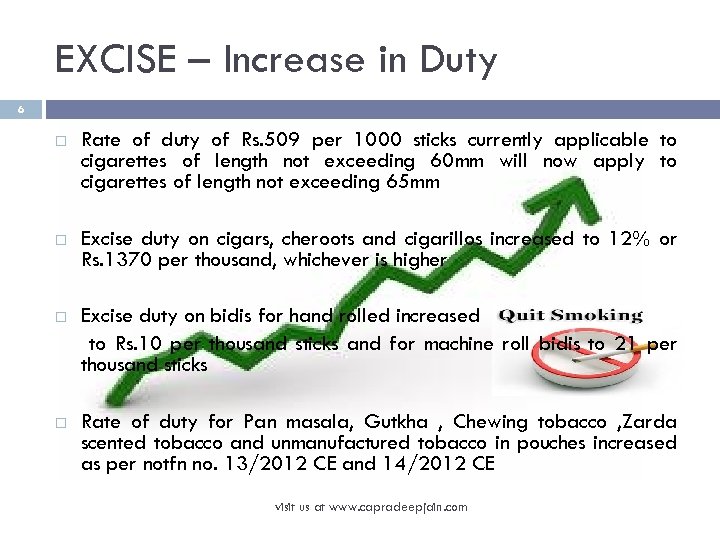 EXCISE – Increase in Duty 6 Rate of duty of Rs. 509 per 1000