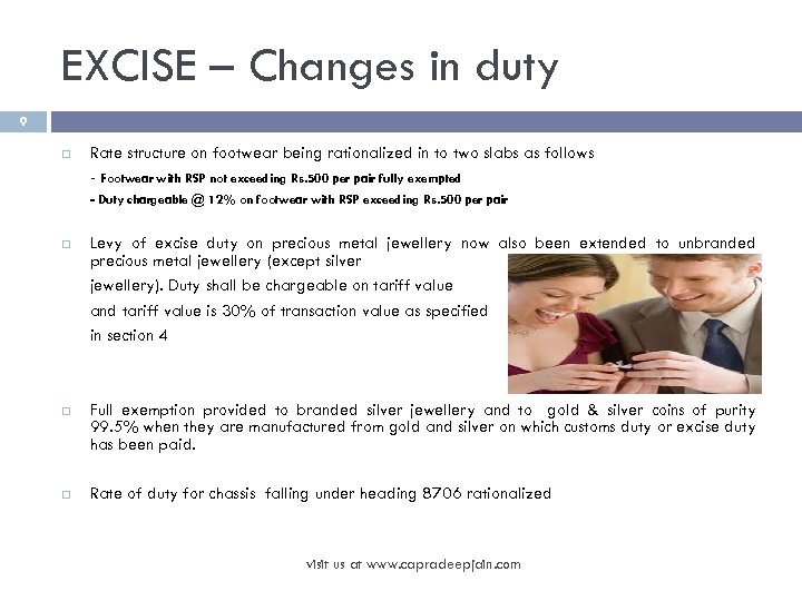 EXCISE – Changes in duty 9 Rate structure on footwear being rationalized in to