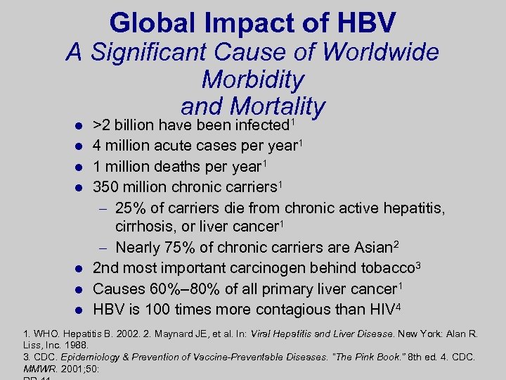 Global Impact of HBV A Significant Cause of Worldwide Morbidity and Mortality 1 l
