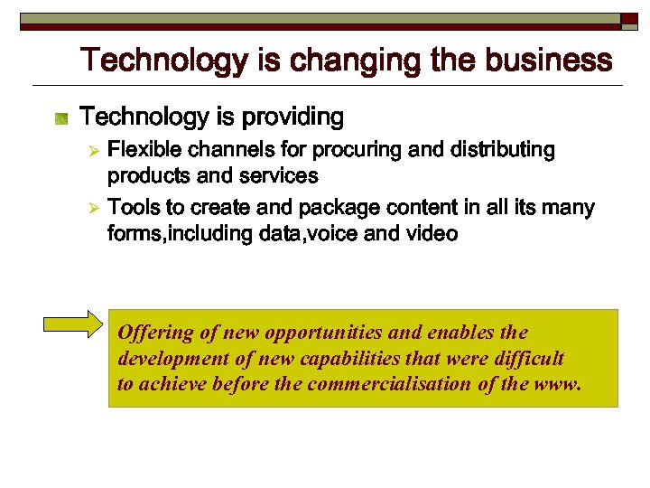 Technology is changing the business Technology is providing Ø Ø Flexible channels for procuring