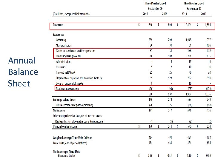 Annual Balance Sheet 