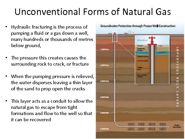 Unconventional Forms of Natural Gas • Hydraulic fracturing is the process of pumping a