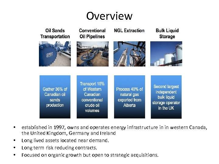 Overview • • established in 1997, owns and operates energy infrastructure in in western