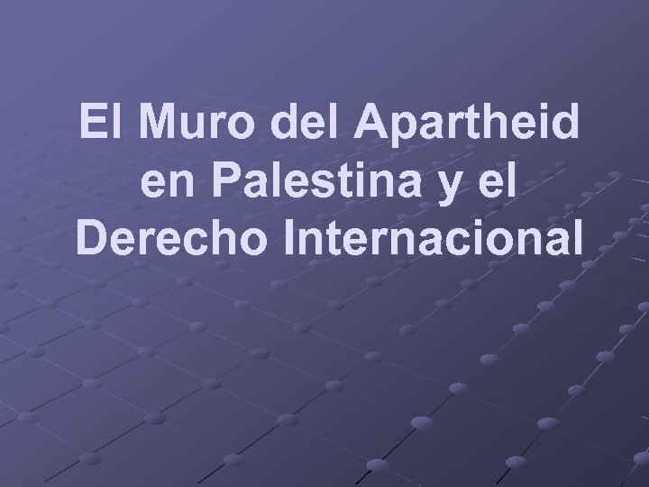 El Muro del Apartheid en Palestina y el Derecho Internacional 