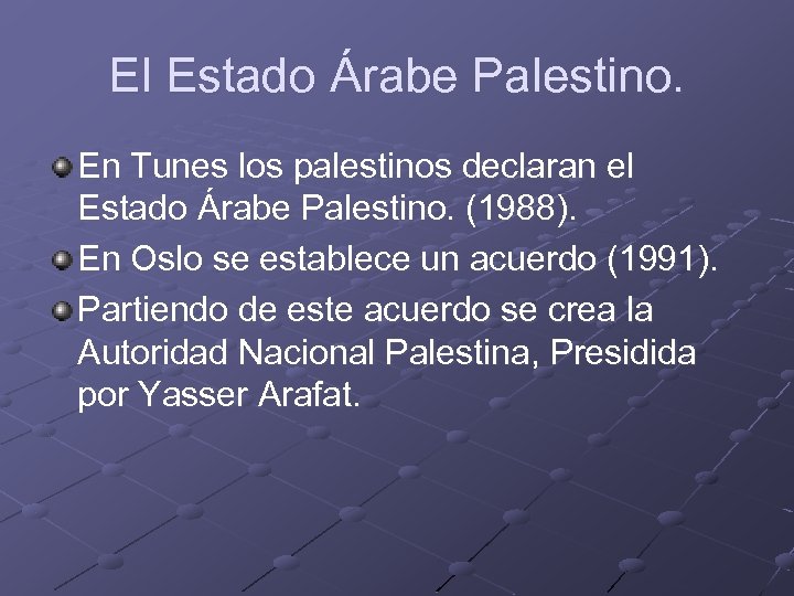 El Estado Árabe Palestino. En Tunes los palestinos declaran el Estado Árabe Palestino. (1988).