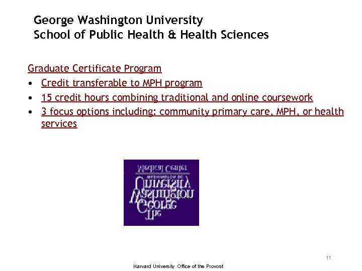 George Washington University School of Public Health & Health Sciences Graduate Certificate Program •