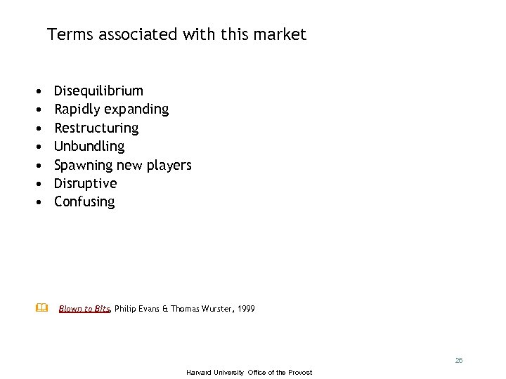 Terms associated with this market • • & Disequilibrium Rapidly expanding Restructuring Unbundling Spawning