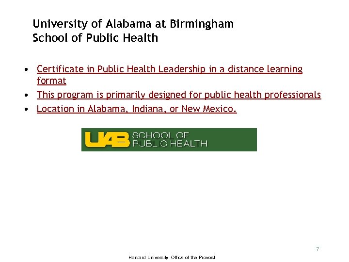 University of Alabama at Birmingham School of Public Health • Certificate in Public Health