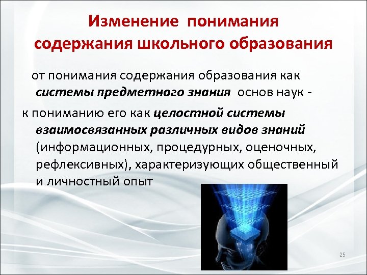 Изменение понимания содержания школьного образования от понимания содержания образования как системы предметного знания основ
