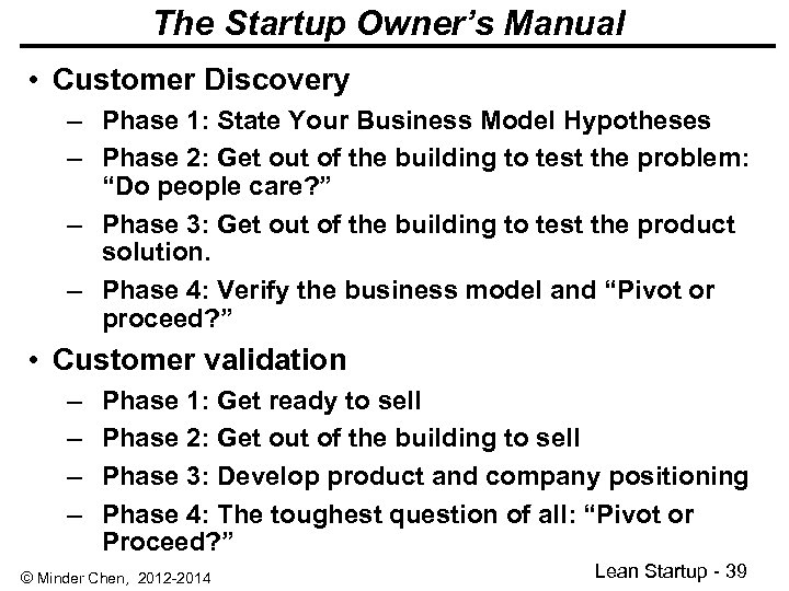 The Startup Owner’s Manual • Customer Discovery – Phase 1: State Your Business Model