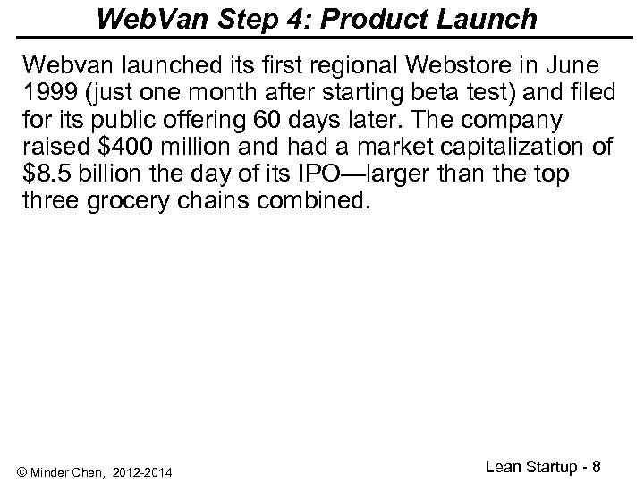 Web. Van Step 4: Product Launch Webvan launched its first regional Webstore in June