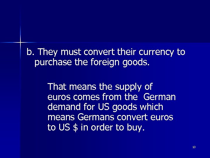 b. They must convert their currency to purchase the foreign goods. That means the