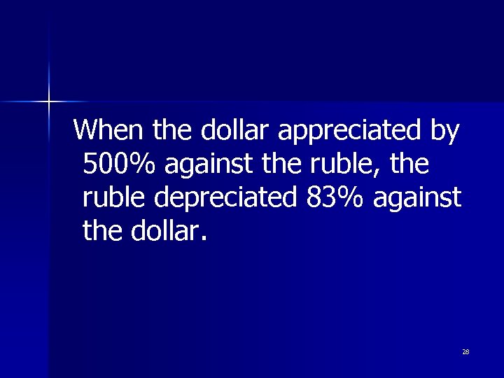 When the dollar appreciated by 500% against the ruble, the ruble depreciated 83% against