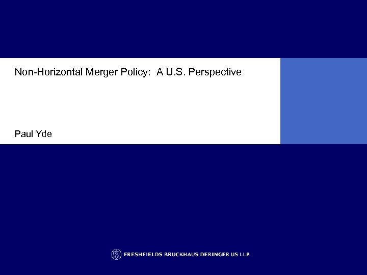 Non-Horizontal Merger Policy: A U. S. Perspective Paul Yde 