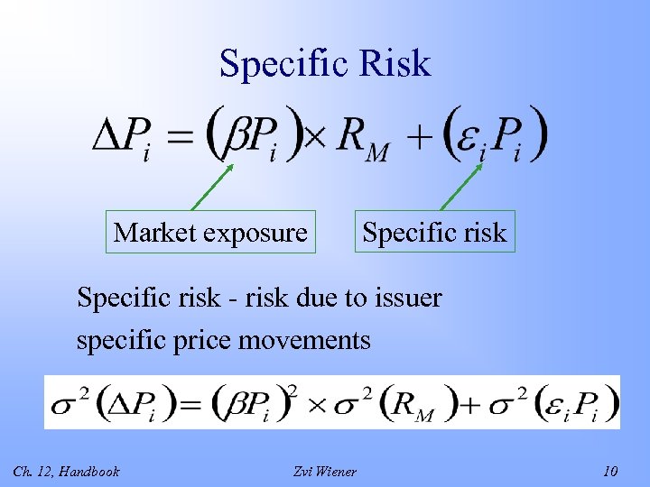 Specific Risk Market exposure Specific risk - risk due to issuer specific price movements