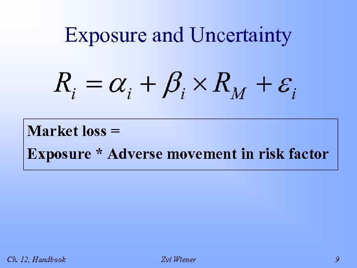 Exposure and Uncertainty Market loss = Exposure * Adverse movement in risk factor Ch.