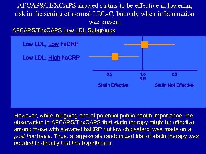 AFCAPS/TEXCAPS showed statins to be effective in lowering risk in the setting of normal