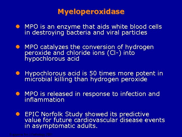 Myeloperoxidase l MPO is an enzyme that aids white blood cells in destroying bacteria