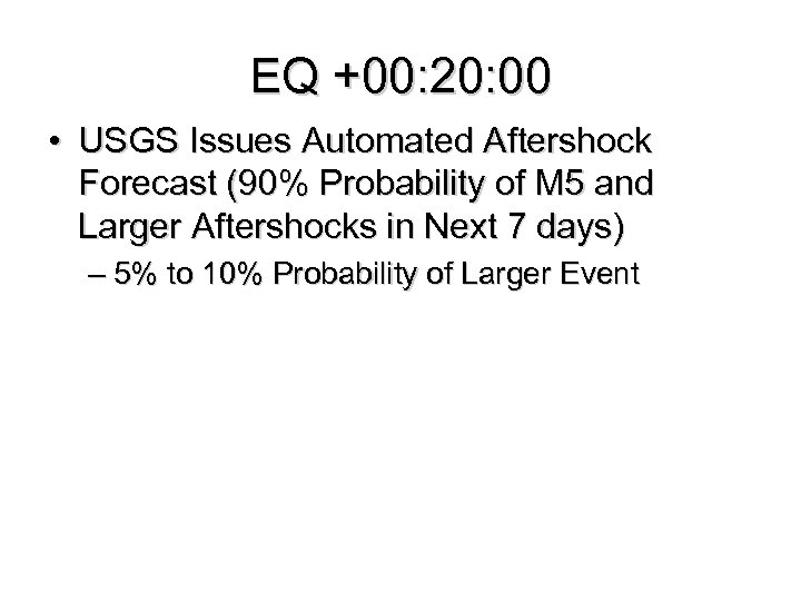 EQ +00: 20: 00 • USGS Issues Automated Aftershock Forecast (90% Probability of M