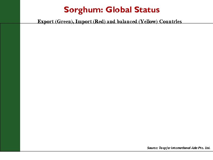 Sorghum: Global Status Export (Green), Import (Red) and balanced (Yellow) Countries Source: Toepfer International
