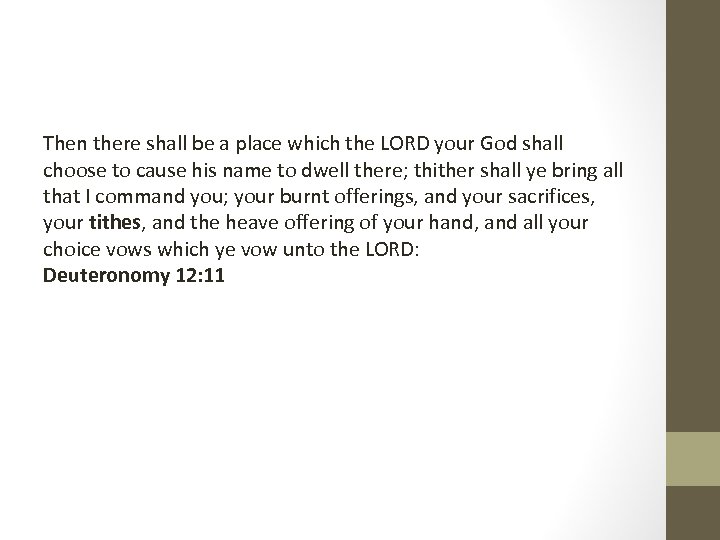 Then there shall be a place which the LORD your God shall choose to
