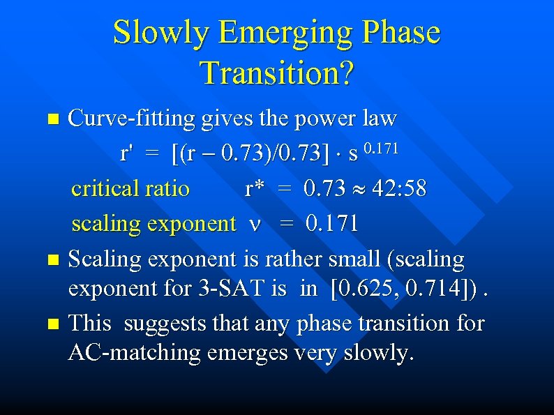 Slowly Emerging Phase Transition? Curve-fitting gives the power law r' = [(r 0. 73)/0.