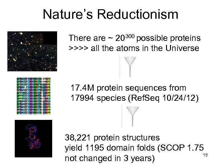 Nature’s Reductionism There are ~ 20300 possible proteins >>>> all the atoms in the