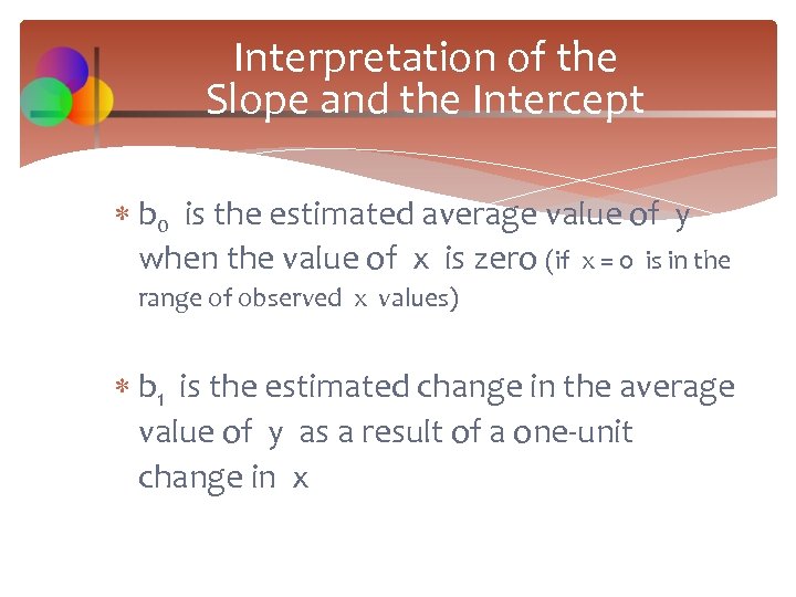 Interpretation of the Slope and the Intercept b 0 is the estimated average value
