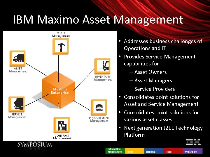 IBM Maximo Asset Management • Addresses business challenges of Operations and IT • Provides