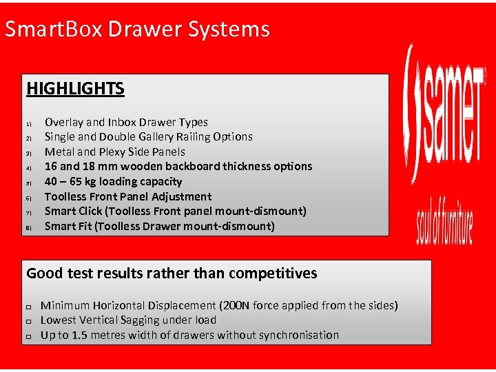 Smart. Box Drawer Systems HIGHLIGHTS 1) 2) 3) 4) 5) 6) 7) 8) Overlay