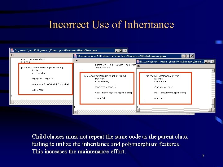 Incorrect Use of Inheritance Child classes must not repeat the same code as the