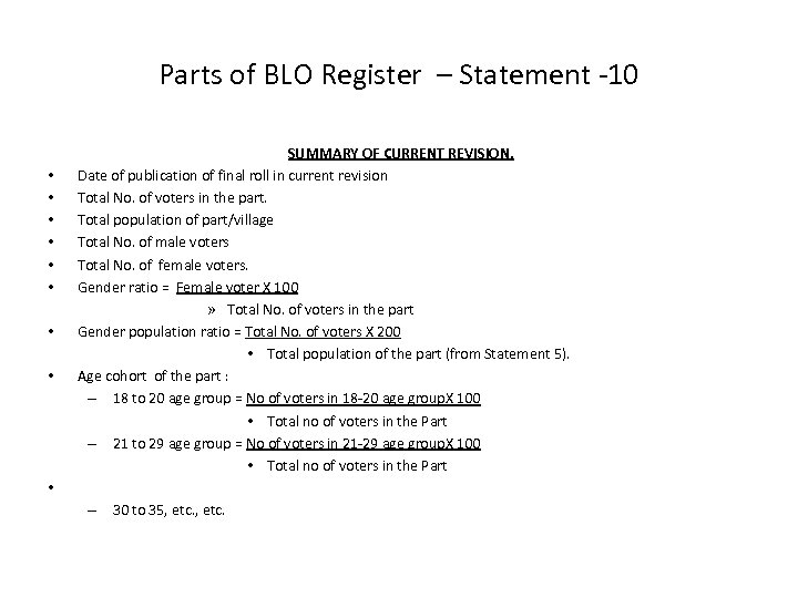 Parts of BLO Register – Statement -10 • • • SUMMARY OF CURRENT REVISION.