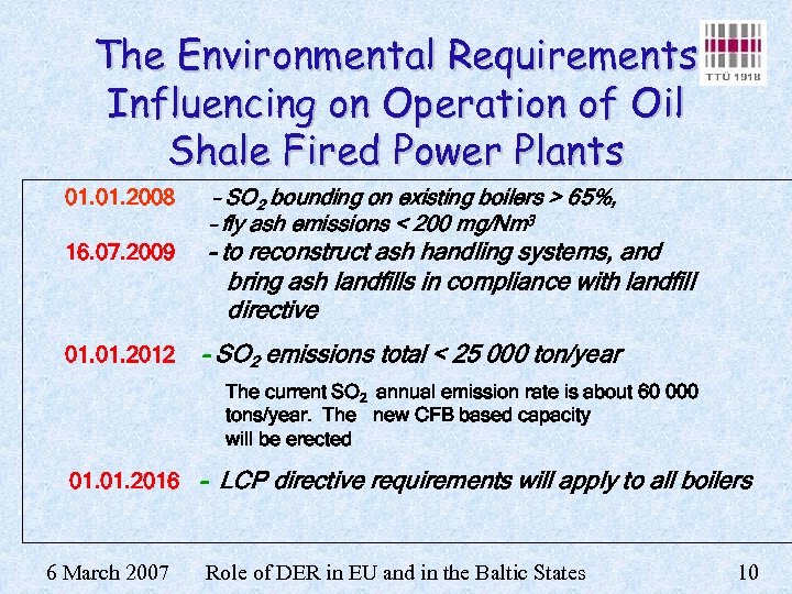 The Environmental Requirements Influencing on Operation of Oil Shale Fired Power Plants 01. 2008