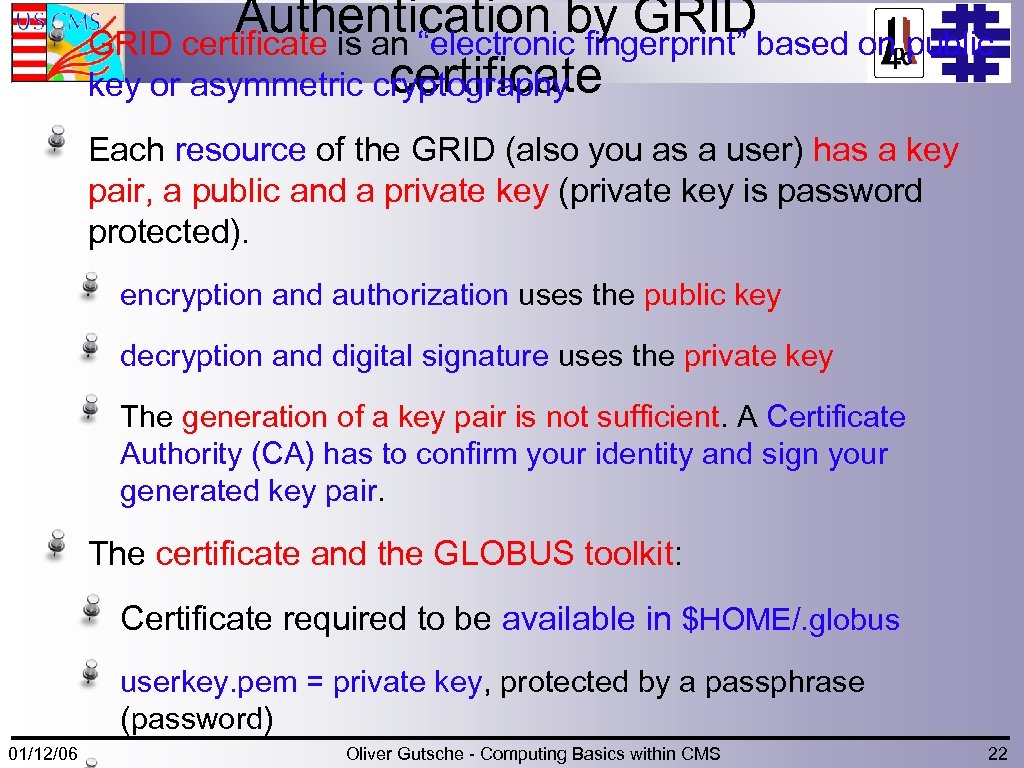 Authentication by GRIDbased on public GRID certificate is an “electronic fingerprint” certificate key or