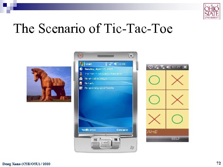 The Scenario of Tic-Tac-Toe Dong Xuan (CSE/OSU) / 2010 72 