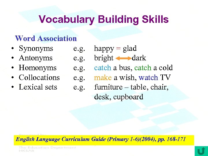 Vocabulary Building Skills Word Association • Synonyms e. g. • Antonyms e. g. •