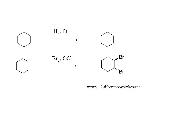 H 2, Pt Br 2, CCl 4 trans-1, 2 -dibromocyclohexane.