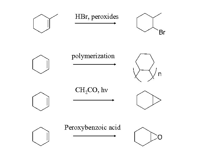 HBr, peroxides polymerization CH 2 CO, hν Peroxybenzoic acid 