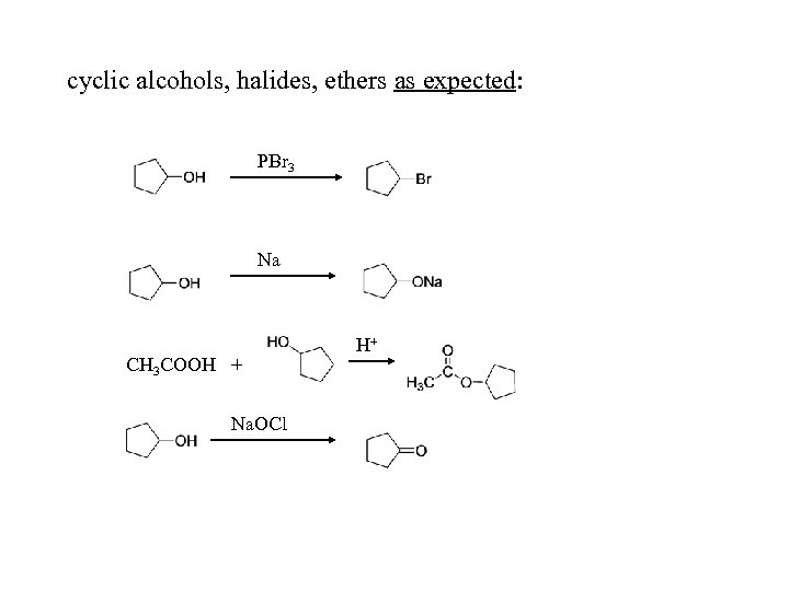 cyclic alcohols, halides, ethers as expected: PBr 3 Na CH 3 COOH + Na.