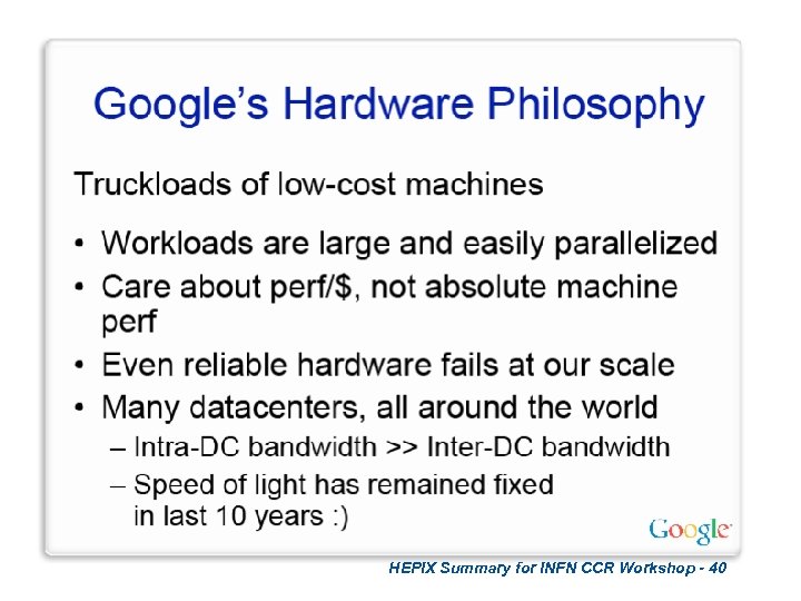 HEPIX Summary for INFN CCR Workshop - 40 