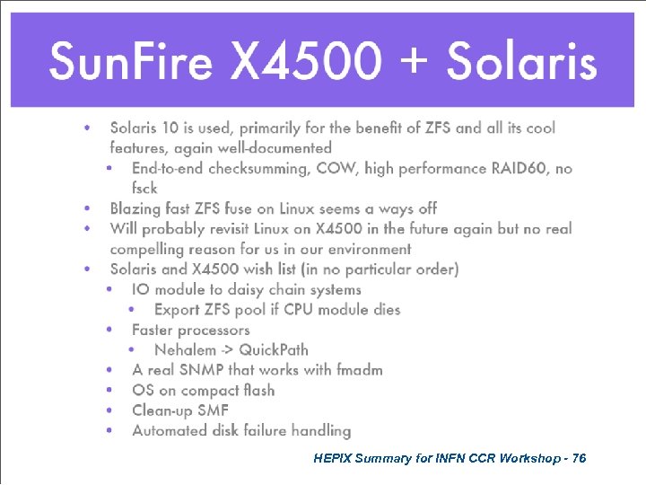 HEPIX Summary for INFN CCR Workshop - 76 