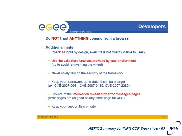 HEPIX Summary for INFN CCR Workshop - 93 