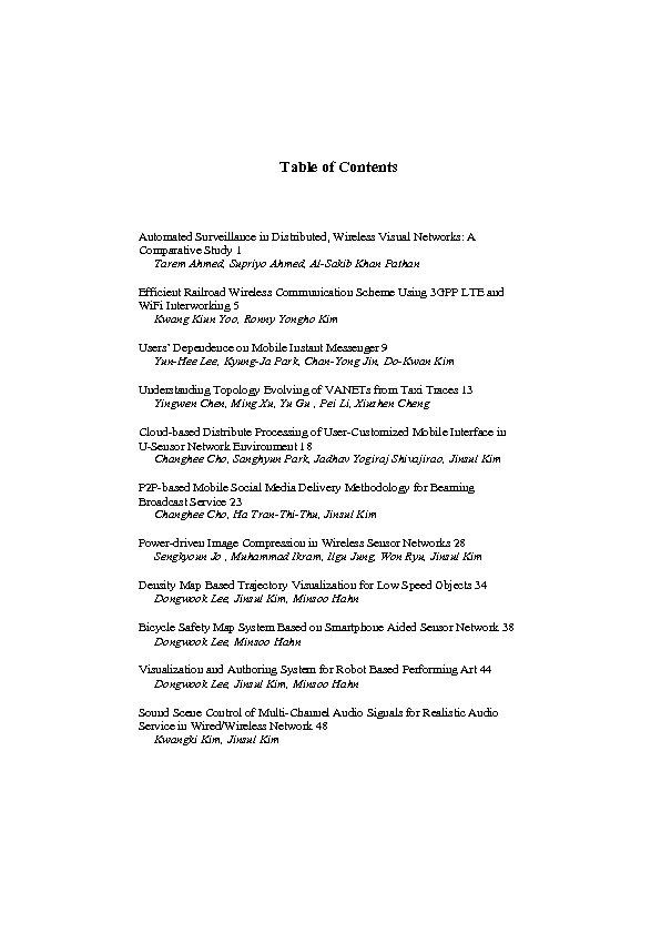Table of Contents Automated Surveillance in Distributed, Wireless Visual Networks: A Comparative Study 1