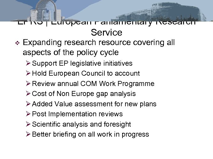EPRS | European Parliamentary Research Service v Expanding research resource covering all aspects of