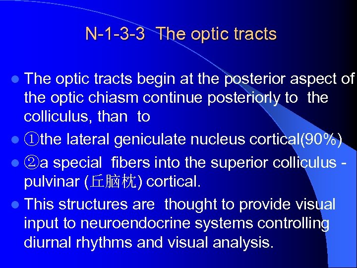 N-1 -3 -3 The optic tracts l The optic tracts begin at the posterior