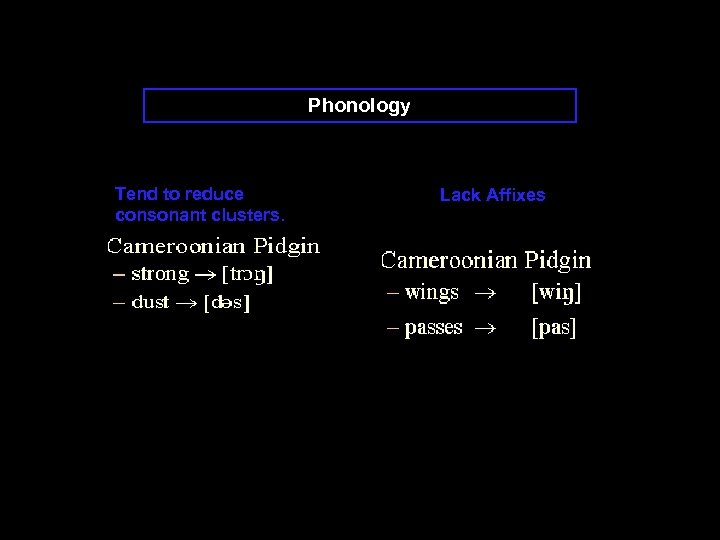 Phonology Tend to reduce consonant clusters. Lack Affixes 