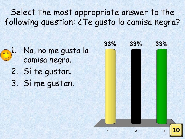 Select the most appropriate answer to the following question: ¿Te gusta la camisa negra?