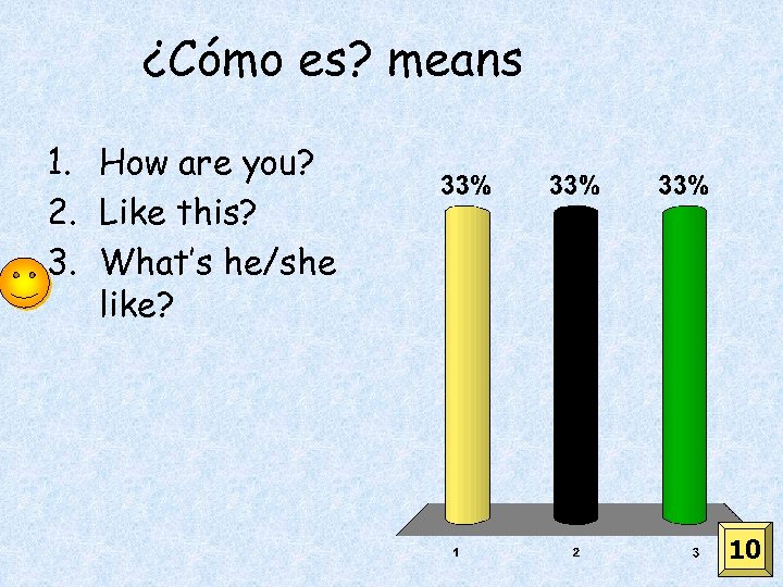 ¿Cómo es? means 1. How are you? 2. Like this? 3. What’s he/she like?