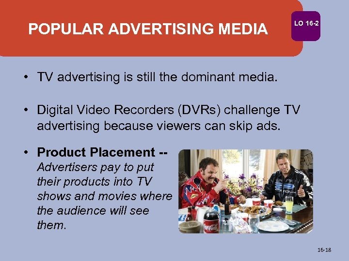 POPULAR ADVERTISING MEDIA LO 16 -2 • TV advertising is still the dominant media.